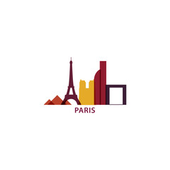 France Paris city cityscape skyline capital panorama vector flat modern logo icon. French central region town emblem idea with landmarks and building silhouettes