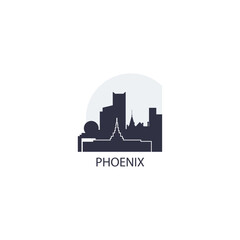 USA United States Phoenix cityscape skyline city panorama vector flat modern logo icon. US Arizona American county emblem idea with landmarks and building silhouette at sunrise sunset