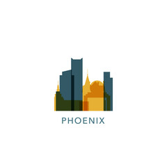 Fototapeta premium USA Phoenix cityscape, skyline, panorama vector flat logo, icon. United States of America, Arizona emblem contour with landmarks and buildings