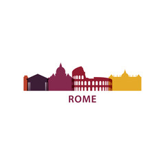 Italy Rome cityscape skyline capital city panorama vector flat modern logo icon. Roman region emblem idea with landmarks and building silhouettes
