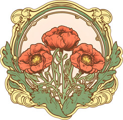 Bouquet of flowers Art Nouveau. Generative AI	
