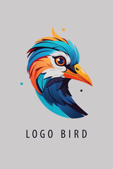 Stunning logo for marketing agency, using a bird face, minimalist style, vibrant.
