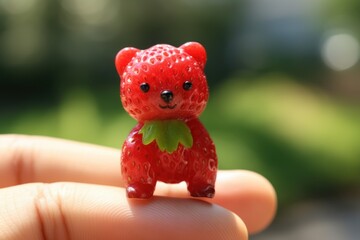 tiny bear made of strawberry, cute fruit toy, ai generated image