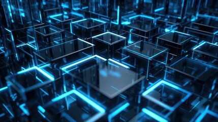 Obraz premium abstract digital background with blue glass blocks, ai generated image