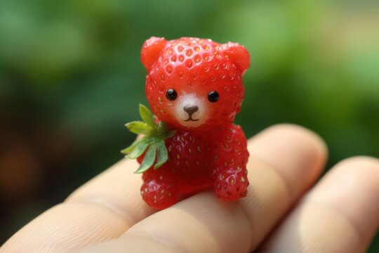 tiny bear made of strawberry, cute fruit toy, ai generated image
