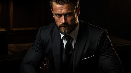 Fototapeta premium Portrait of Stylish Man in Tailored Suit and Tie