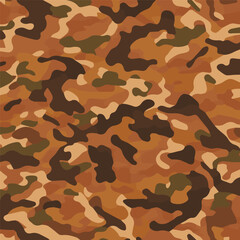 Naklejka premium Camouflage seamless pattern. Trendy style camo, repeat print. Vector illustration. Khaki texture, perfect for military army design