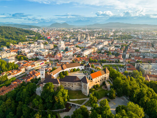 Aerial drone view of Ljubljana, Slovenia - obrazy, fototapety, plakaty