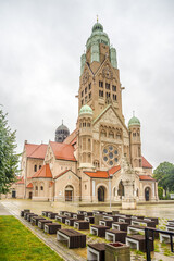 Fototapeta na wymiar View at the St. Paul the Apostle in the streets of Ruda Slaska in Poland