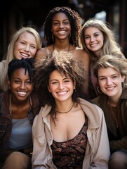 Fototapeta premium Empowering Women: Celebrating Feminism with Diverse Women - inclusive community, women's empowerment, equality advocacy, diverse sisterhood, women's strength, uplifting spirit, embracing empowerment