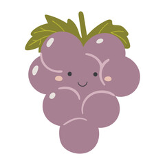 Cute grape fruit vector, Fruit with face, Happy grape vector, Summer fruit with eyes, Kids funny illustration