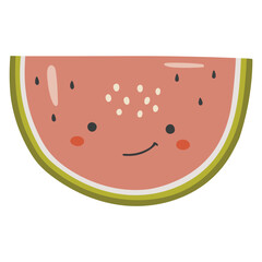 Fototapeta premium Cute watermelon fruit vector, Fruit with face, Happy watermelon vector, Summer fruit with eyes, Kids funny illustration