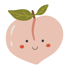 Cute peach fruit vector, Fruit with face, Happy peach vector, Summer fruit with eyes, Kids funny illustration