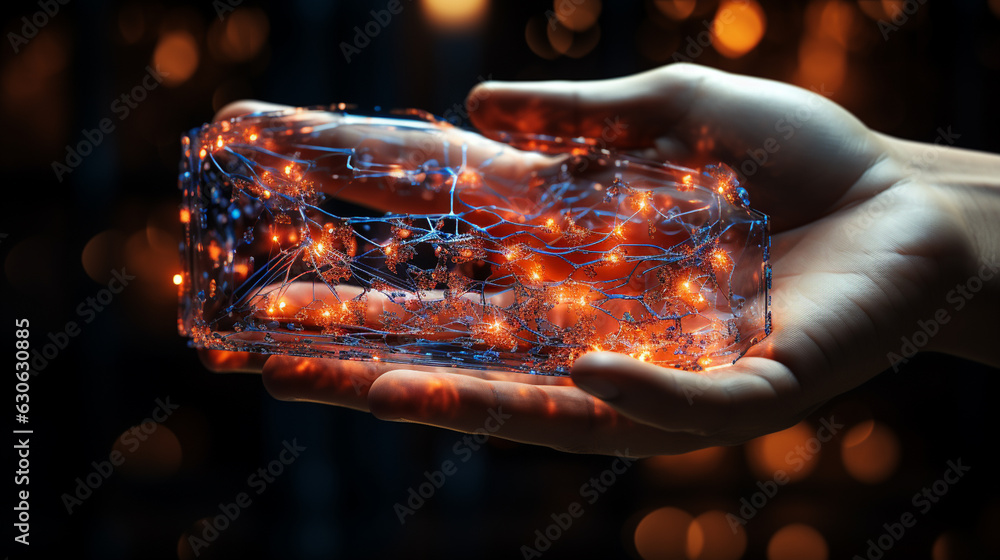 Wall mural hand touching digital neural network. generative ai