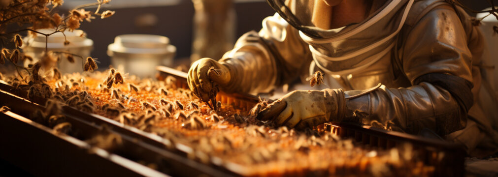 Honey farming and beekeeper with create. Generative Ai