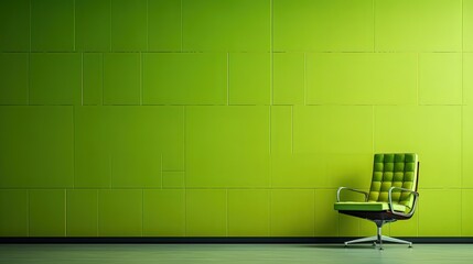 green armchair in living room, green wall,  idea for minimal interior backdrop, cheerful bright color, mockup idea, Generative Ai