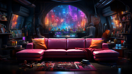 Metaverse colorful room. Generative ai