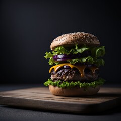 Photo front view burger on a stand ai generated