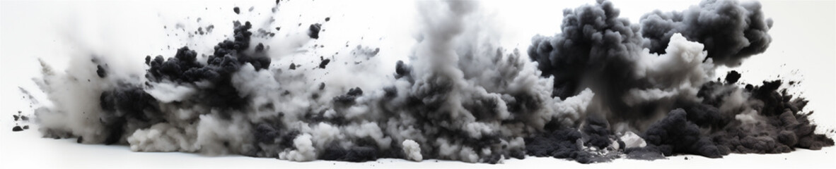 An Explosion of Smoke and Debris, Exploding from Demolition, White Background,  Generative AI