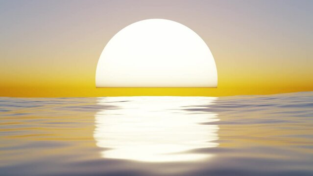 Spectacular abstract image of a scenic calm ocean, sunrise sky reflecting in the water. Sunset and natural. Digital art 3D illustration.