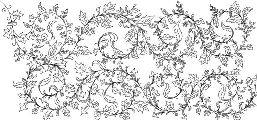Leaves pattern.  Hand drawn art leaves on white. Luxury and unique nature for your design. 