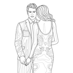 A man and a woman.Coloring page antistress for children and adults.