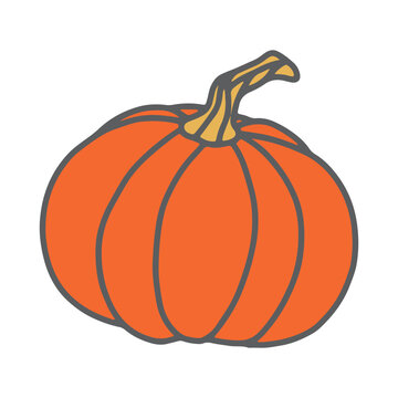 recommend clip art: Doodle autumn pumpkin vector illustration. Hand drawn cute fall vegetable. Simple colorful design, ripe harvest isolated on white background. Orange gourd food