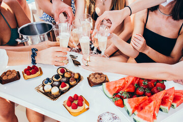 Cakes and champagne on a party boat