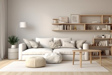 Modern living room interior with stylish comfortable sofa,Generative AI