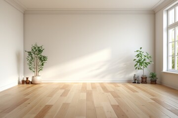 Fototapeta na wymiar Living room with potted plant, natural light, Generative ai