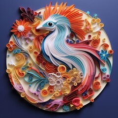 Obraz premium Abstract bird on a tree branch in the technique of quilling. Papercraft, hobby concept