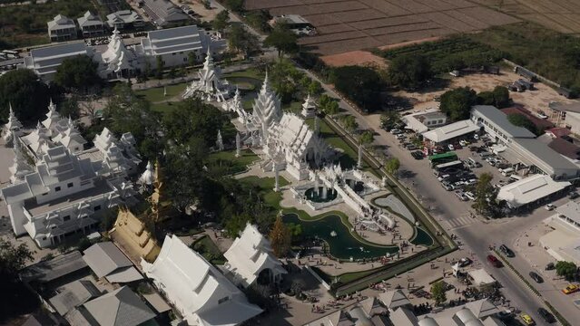 Drone footage Wat Rong Khun Thailand white temple