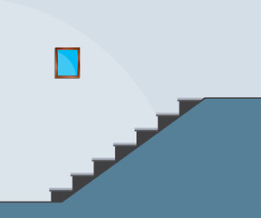 Stairs. Indoor staircase. House staircase with railing. Railing and step ladder vector. Physics, chemistry, geometry, mathematics, design
