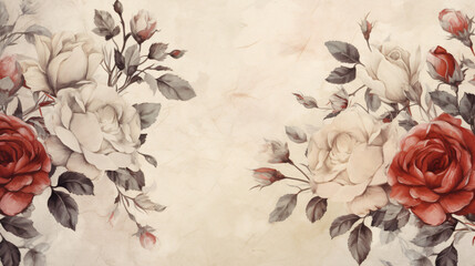 Drawn vintage roses on texture background