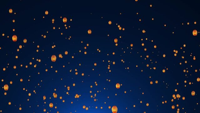 Lanterns background. Diwali festival floating lamps. indian paper flying lantern Lights and Music Festival with flame at night sky. Party, New Year, Wedding, Confetti, Diwali.
