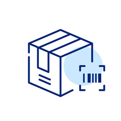 Scanning a parcel to get it delivered. Electronic tracking of shipments using barcodes. Pixel perfect, editable stroke icon