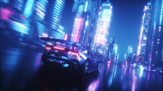 Riding Sport car in Cyberpunk City