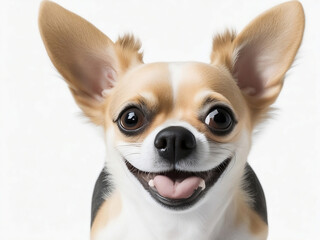 Close up image, chihuahua puppy portrait (see only the face) white background and isolated. generative ai