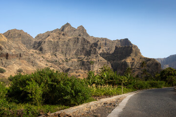 beautiful road through a green valley on Santo Antão 