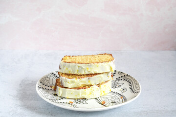 Slices of lemon cake on a plate