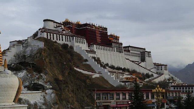 Time lapse of Potala Palace at sunrise in Tibet, China.