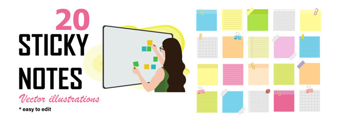 Collection of different colored sheets of note papers. Set of sheets of note papers. Collection of sticky notes  for your message. Vector illustration.