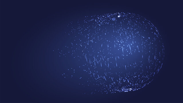 Spherical shape with many glowing particles. Big data transfer. Technology background concept. Vector