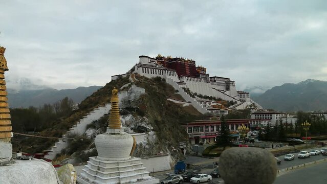 Time lapse of Potala Palace in Tibet, China.