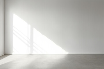 An empty room with a soft shadow on the white wall coming from the window, Generative AI