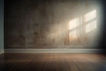 An empty room with a wooden floor. and a soft shadow coming from the window, Generative AI