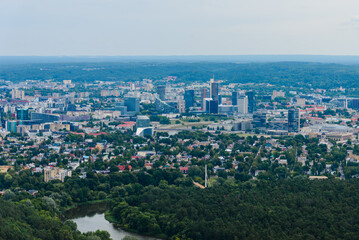 Naklejka premium Beautiful view from top of the hill of Gediminas' Tower and old Vilnius center, Vilnius Lithuania. Vilnius city.