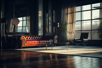 Interior of modern living room panorama 3d rendering,Generative AI