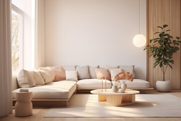 Fototapeta na wymiar Interior of modern living room panorama 3d rendering,Generative AI