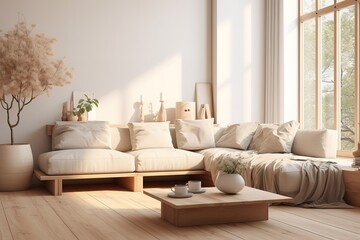 Fototapeta na wymiar Interior of modern living room panorama 3d rendering,Generative AI